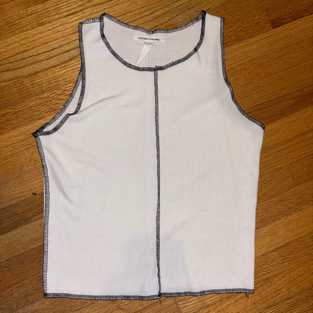 Caution To The Wind White Top with Black Trim